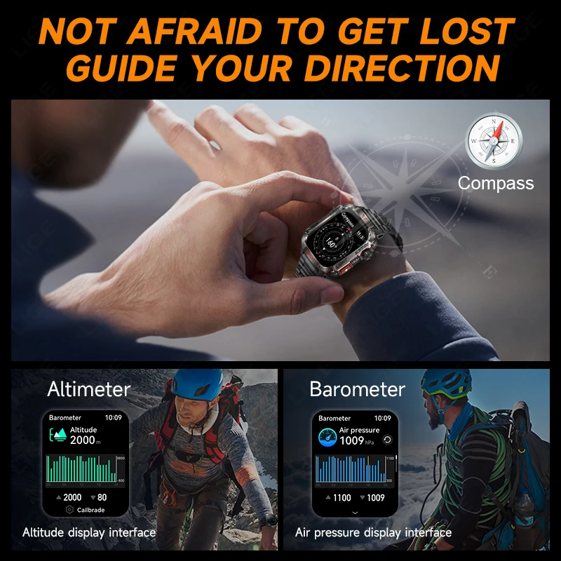 2024 neu für Xiaomi Outdoor Militär Smartwatch Männer GPS Track Bluetooth Anruf 600mah Batterie Kompass LED Beleuchtung Männer Smartwatch