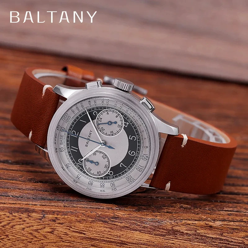 Baltany Retro Quartz Men Watch S5050 VK64 Stainless Steel Sapphire Leather Strap Men Screw-in Chronograpl watches for men