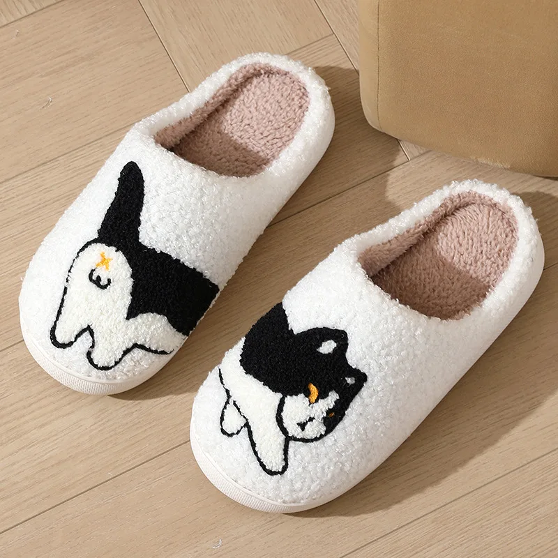 Cartoon Cute Cat Dachshund Dog Women Slippers Indoor Warm Comfort Lightweight Bedroom Concise Winter Cotton Shoes Men Slides