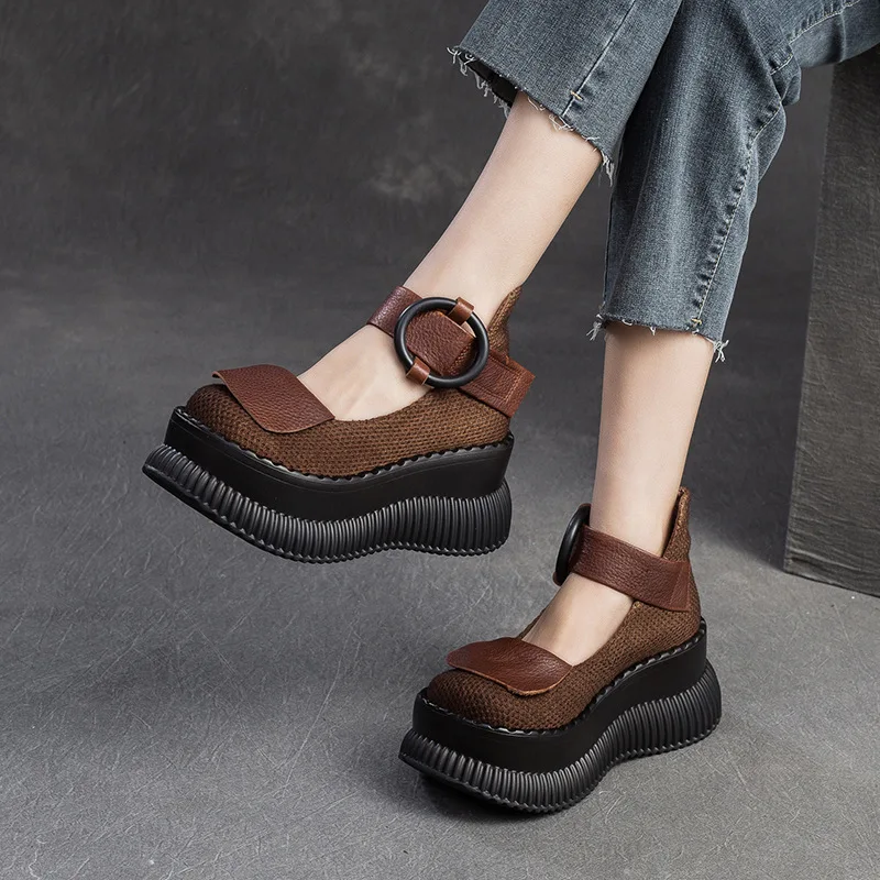 2024 Lente Nieuwe Niche Lichte Luxe Enkele Schoenen Muffin Sandalen Hoge Hak Plateauzolen Casual Damesschoenen