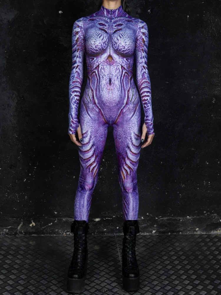 

CosplayPuple 3d Printing Women Holiday Party Cyber Punk Rainbow Jumpsuit Onesie Halloween Cosplay Costume Elastic Bodysuit Rompe