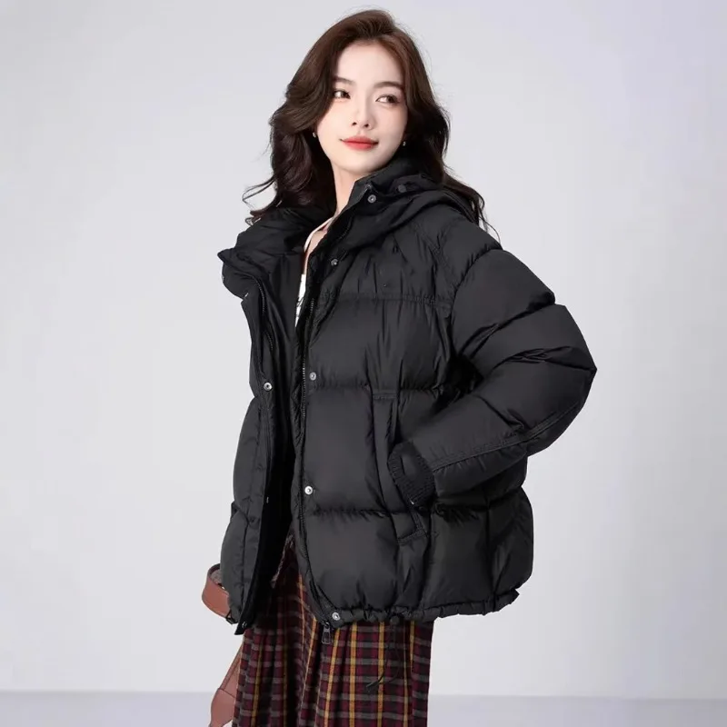 2025 Winter Down Cotton Jacket Women's Hooded Loose Casual Bread Clothes Thickened Cotton Clothes Winter Warm Jacket