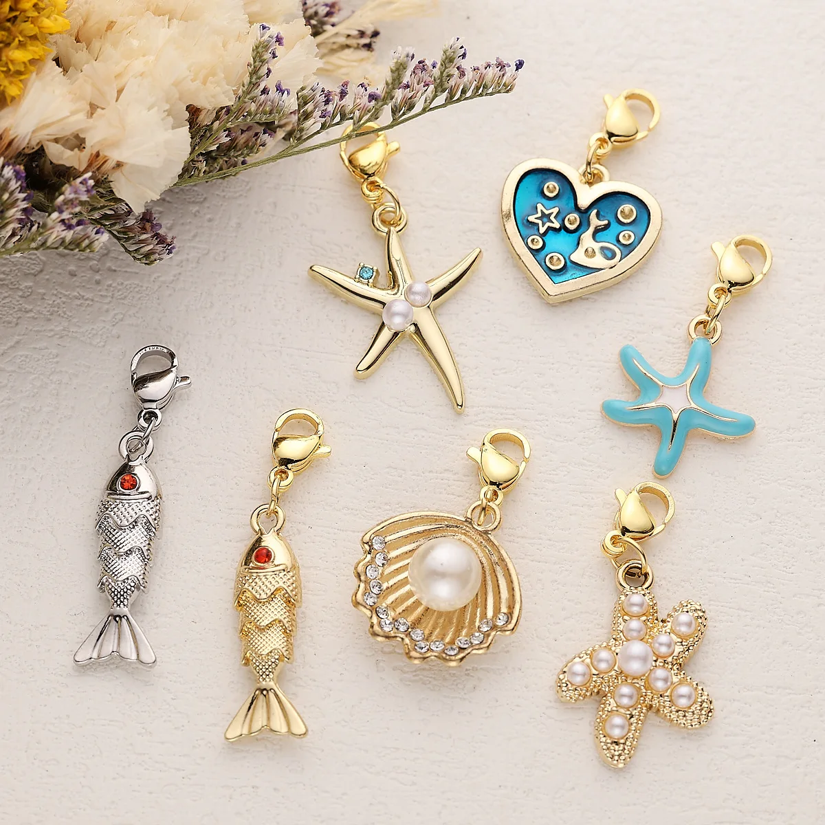 

Shell Pearl Heart Fish Pendant DIY Necklace Lobster Buckle Decorative Accessories Ocean Keychain Charms Jewelry