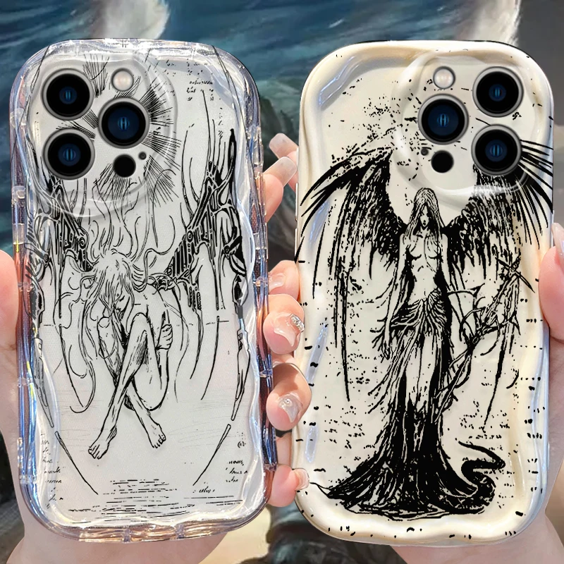 Retro Punk Angel Wave Phone Case for iPhone 15 14 Pro Max 13 12 Mini 11 XS X XR 8 7 6 6S Plus SE 2022 2020 Soft Shockproof Cover