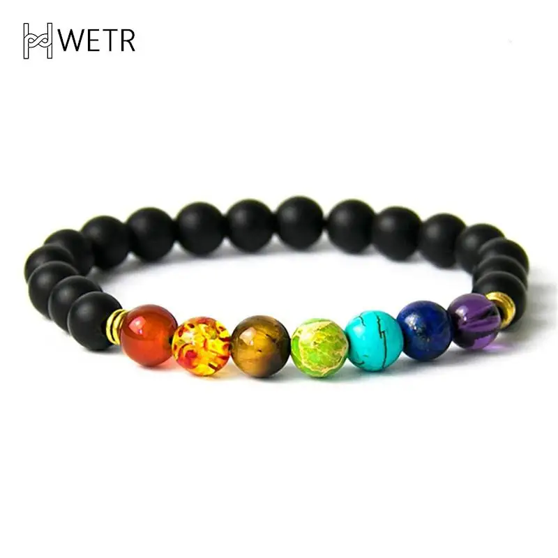 7 Chakra Bracelet Men Black Lava Healing Balance Beads Reiki Buddha Prayer Natural Stone Yoga Bracelet For Women Jewelry