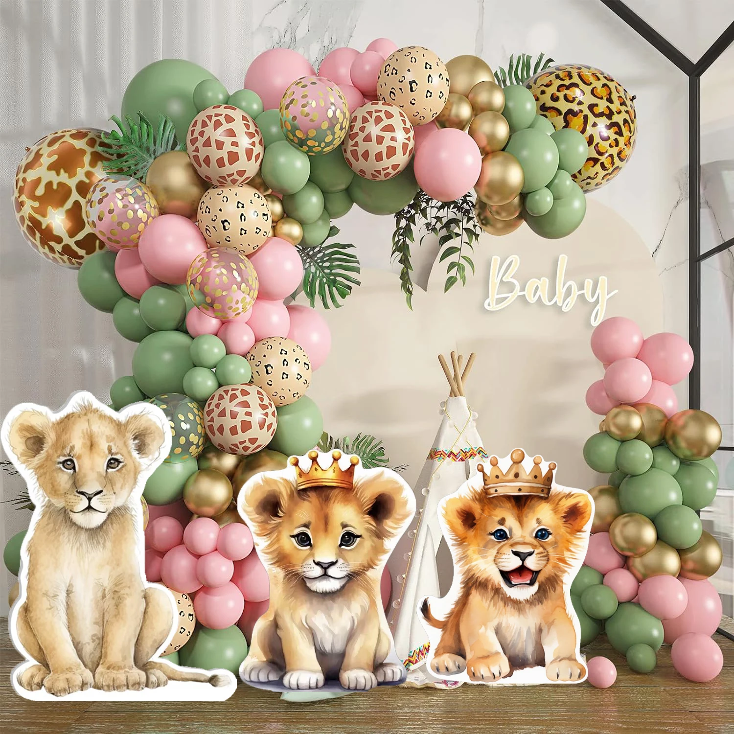 Jungle Animal Mosaic Board Baby Lion Elephant Zebra Cutouts for Safari Kids Birthday Party Wild One Baby Shower Decoration