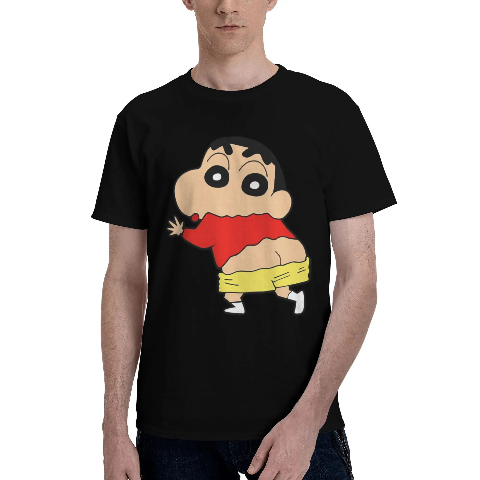 Cute Men's T Shirts Crayon Shin-chan Funny Tee Shirt Short Sleeve Crewneck Cotton Printed Clothes T-Shirt
