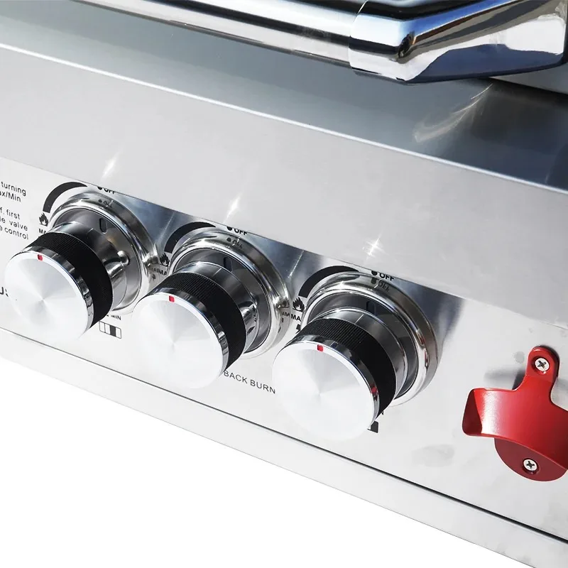 

Stainless Steel Gas Grill 4 Burner Built-In Easy Assembly for Outdoor Kitchens And Camping with round Protective Cover