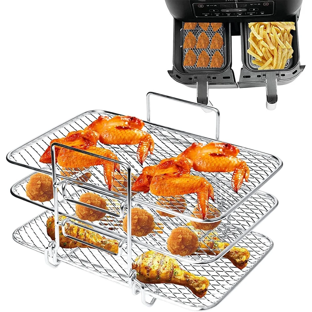 LMETJMA Luftfritteusen-Gitterrost, kompatibel mit Ninja DZ201 DZ401 PowerXL Luftfritteusen, rechteckiger, stapelbarer Grillrost aus Edelstahl
