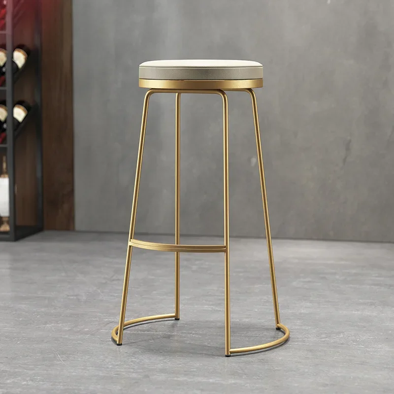 Modern minimalist high legged bar chair, bar golden circular ar chai, coffee shop casual iron ba chair