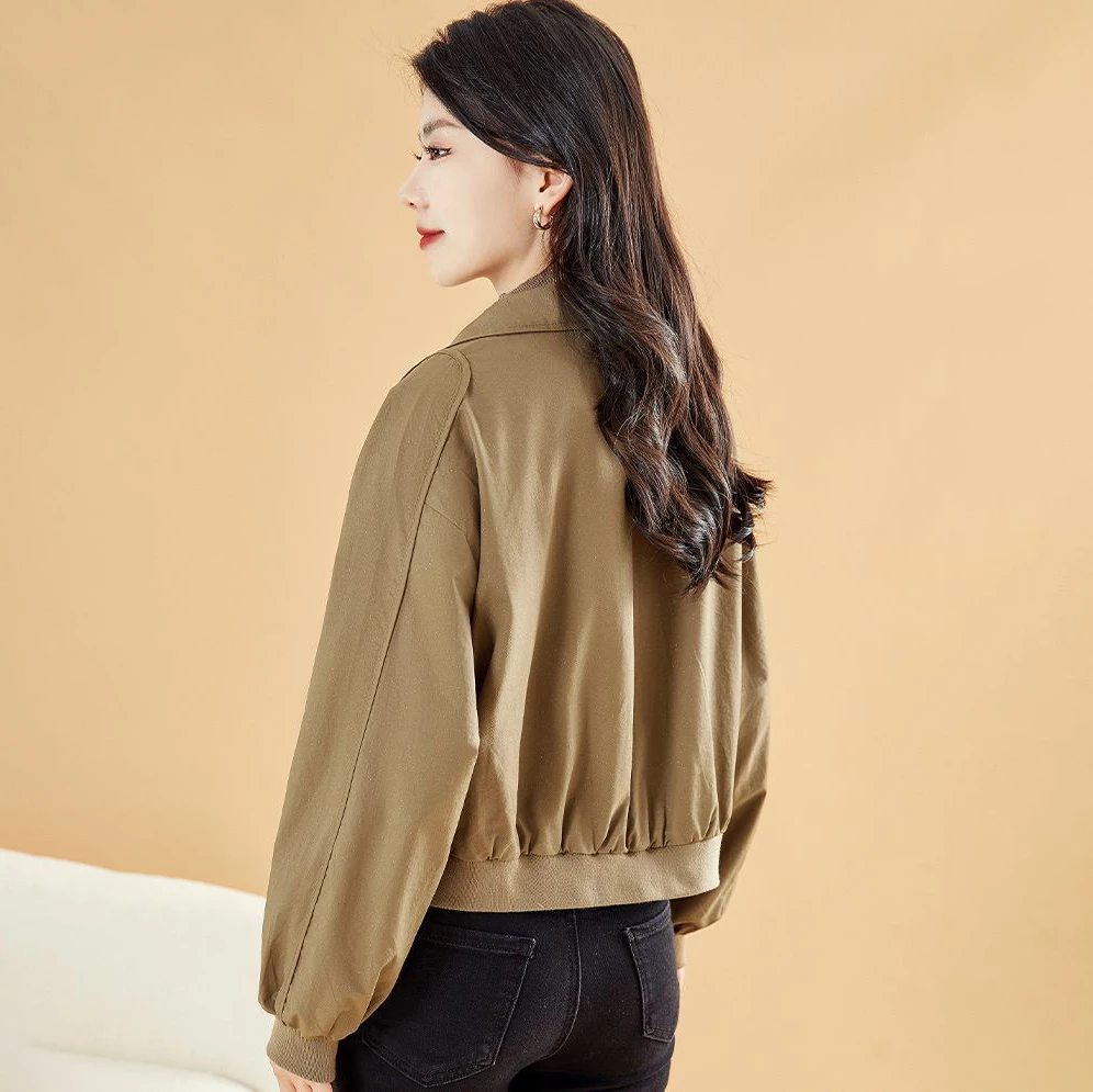 Leisure Jacket Women Zip‑Up Multi Utility Pockets Rib Cuff Loose Casual Military‑Style Short Windbreaker Autumn Street Outerwear