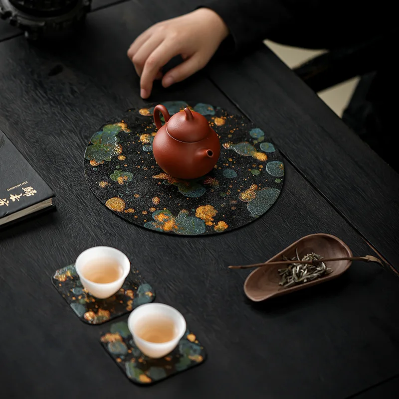 Chinese Aesthetic Lacquer Tea Mat Fuzhou Bodiless Lacquerware Dry Brew Gongfu Tea Accessories Heat Resistant Tea Table Pad
