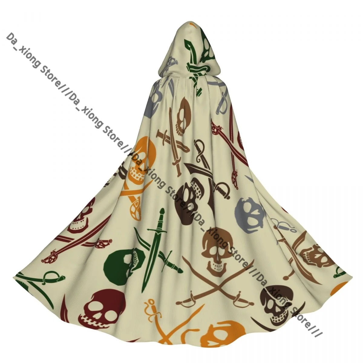 الجماجم القراصنة مع السيوف المتقاطعة نمط الساحرة عباءة زي الهالوين التأثيري الكبار للجنسين عباءة الرجعية العصور الرأس #1