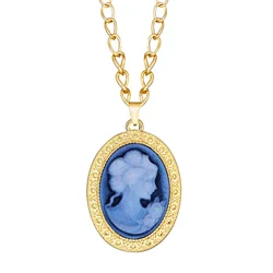 Fashion 9 Colors Lady Queen Cameo Necklace For Women Gold Color Pink Blue Green Cameo Fashion Pendant Cameo Necklace