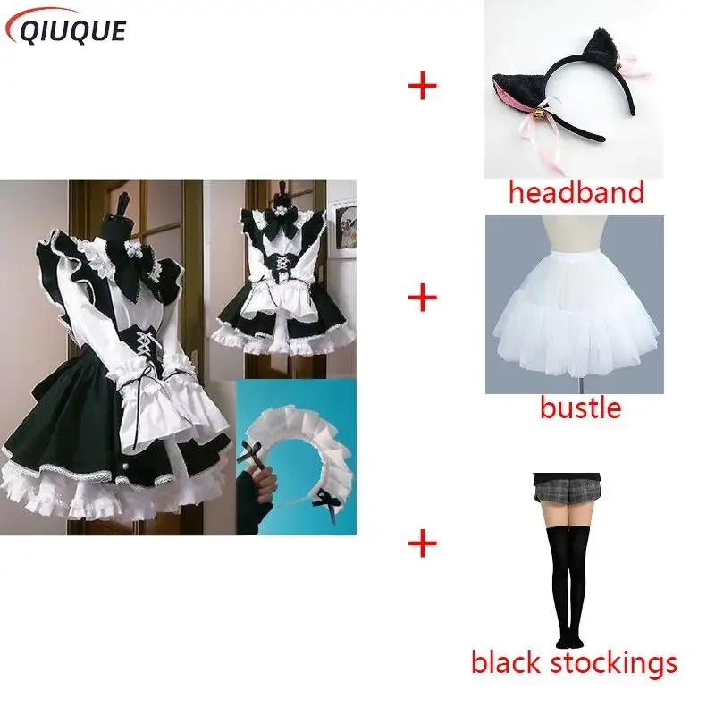 Robe Longue Noire et Blanche pour Femme, Tablier, Tenue de Café, Cosplay Gelmusuma