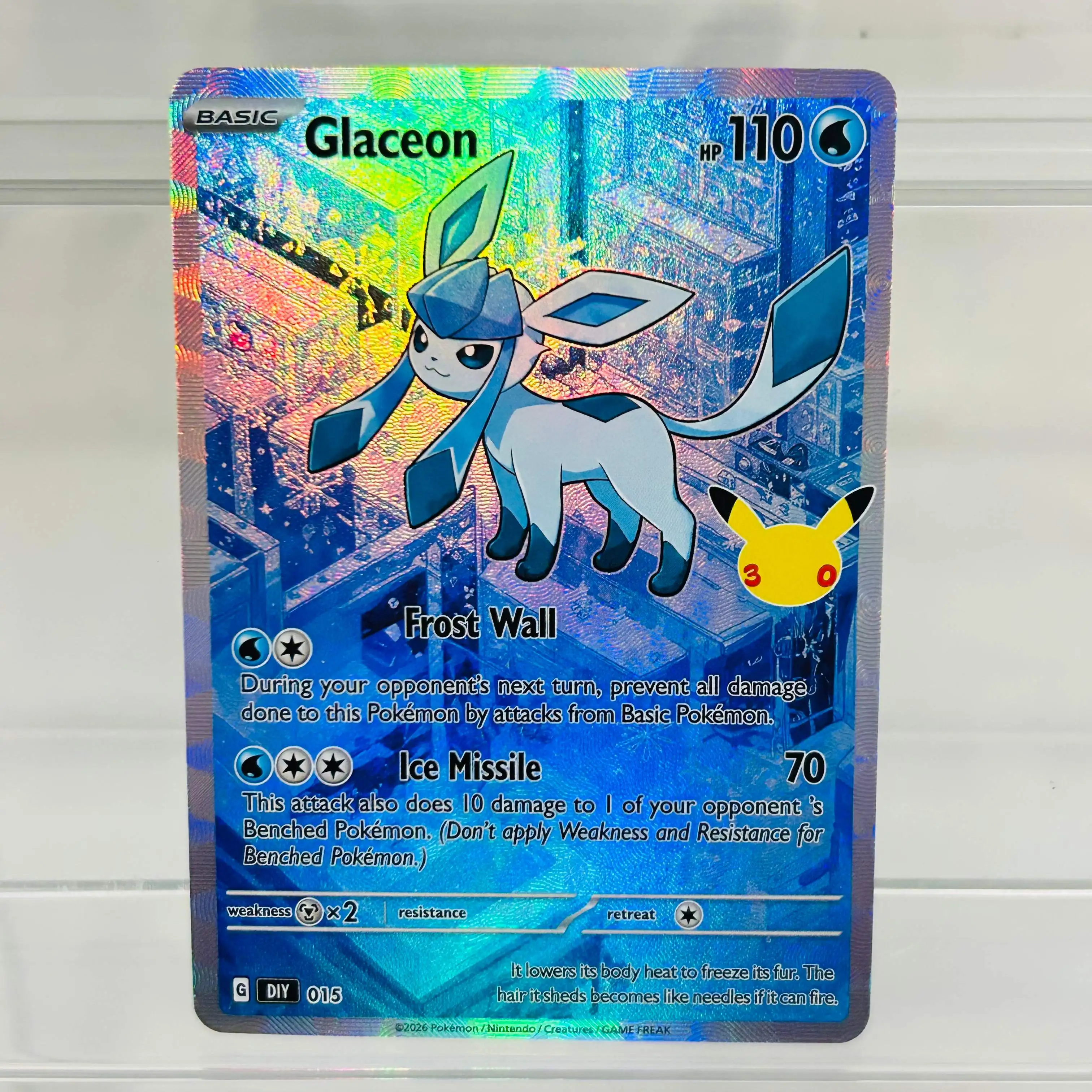

Pokemon Glaceon English Card G DIY 015 with Holographic Texture, Perfect Condition Premium Anime Collection Card