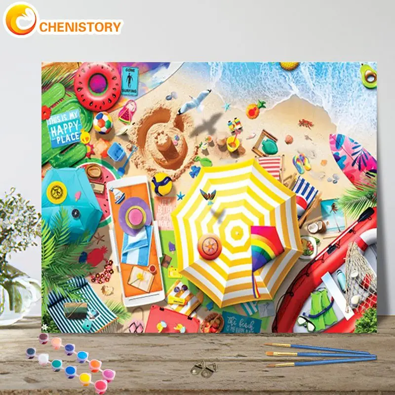 

CHENISTORY Painting By Number Beautiful Beach Scenery Drawing On Canvas DIY Pictures By Number Hand Painted Home Decoration Gift