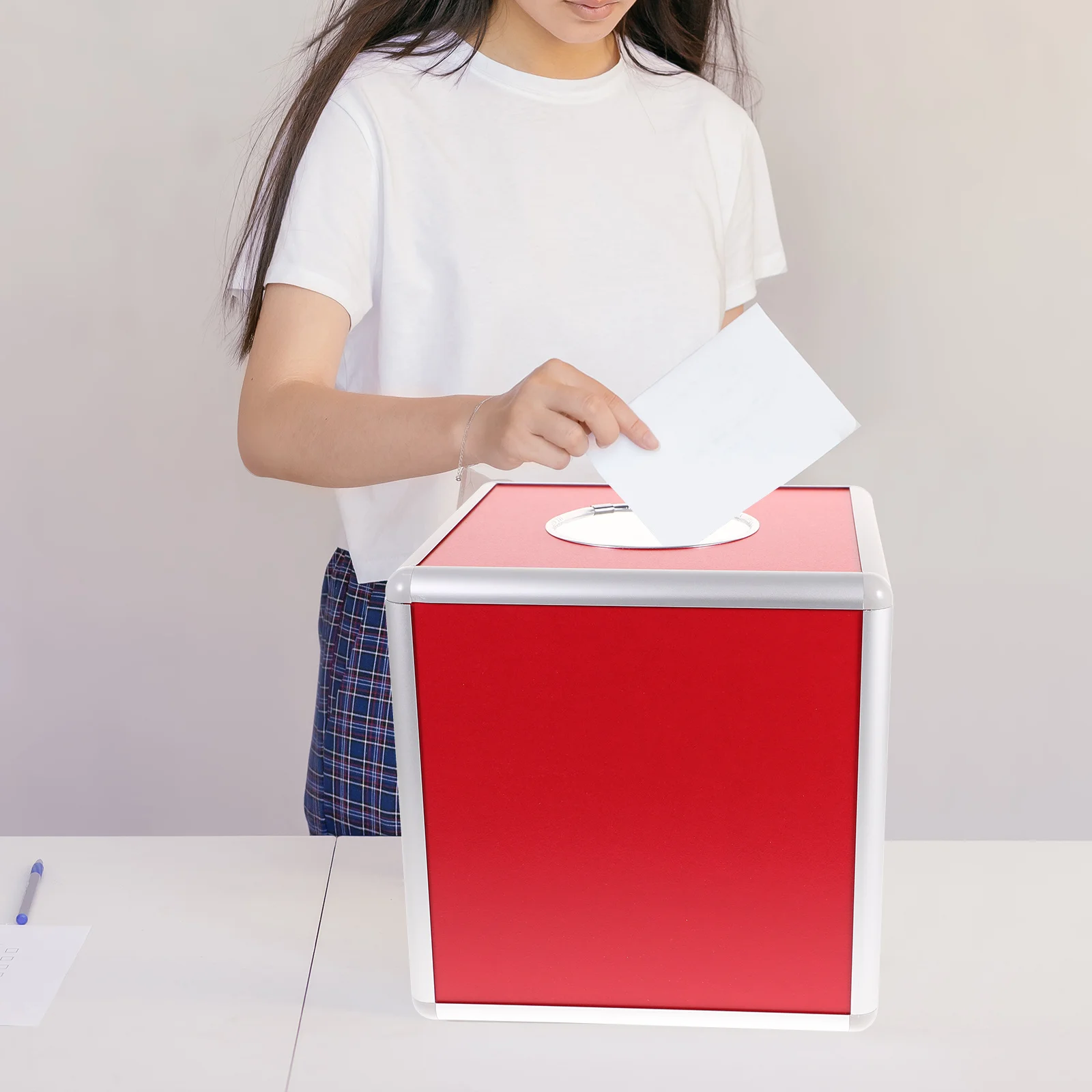 

1pc Raffle Ticket Box Aluminum Alloy Lottery Storage Container For Events Fundraising Party Voting Promotion Red Donation Box