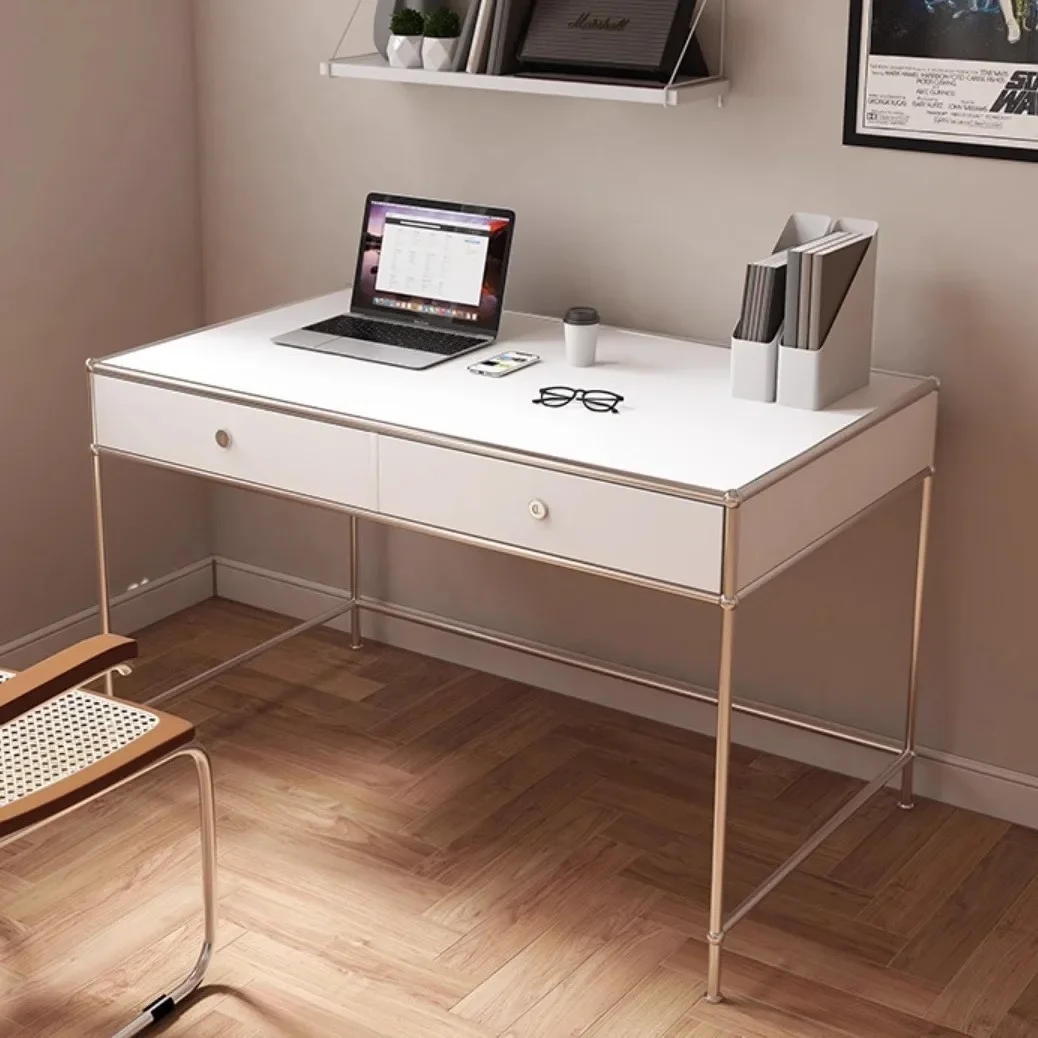 Small apartment medieval stainless steel makeup table, home computer office bedroom dressing table