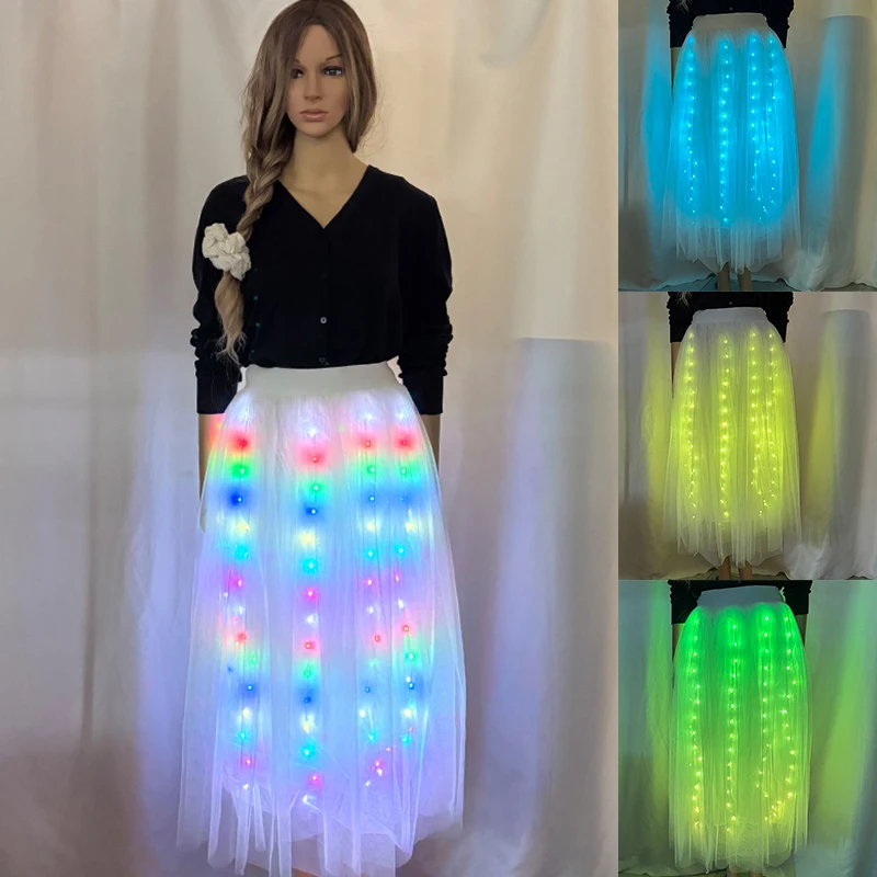 Luminous Dancing Skirt App Control Colorful Glowing LED Clothes Flashing Tutu Dress Women Girl Performance Night Show Supplies
