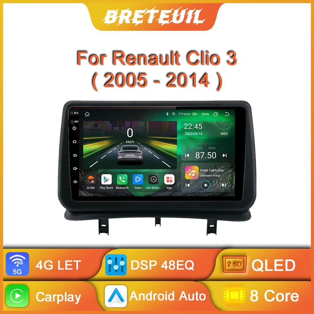 For Renault Clio 3 2005 - 2014 Car Radio Android Multimedia Video Player Navigation GPS Carplay QLED Touch Screen Auto Stereo