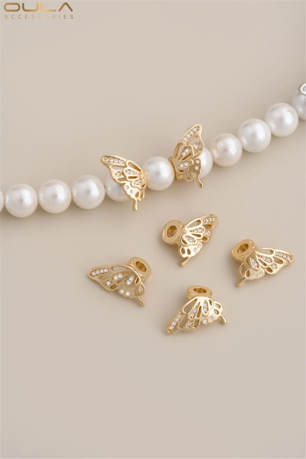 

1 Pair14K Gold-plated and Zircon Butterfly Wing Sequins, Diy Pearl Bracelet, Necklace Accessory