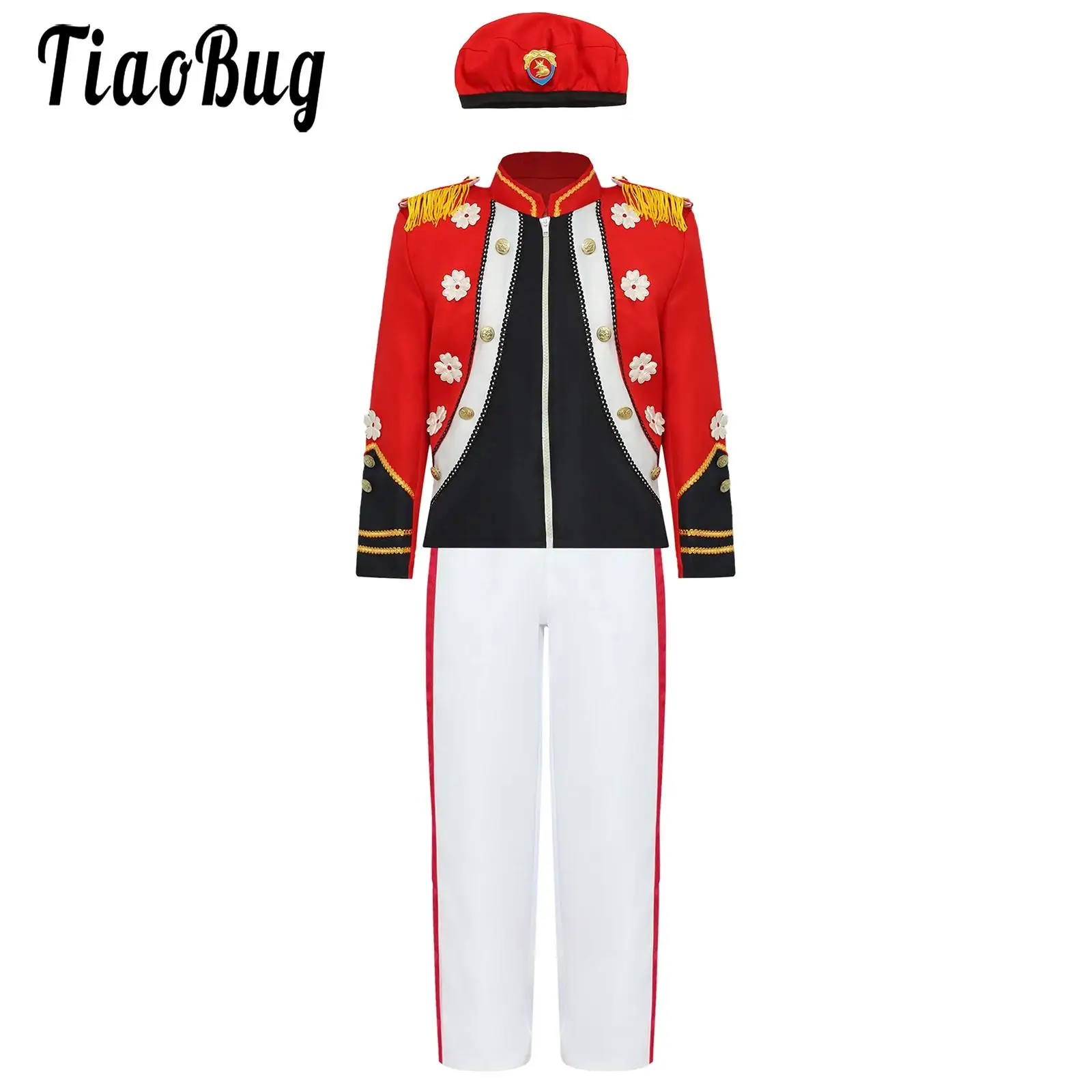 

Boys Drum Trumpet Team Uniform Marching Band Show Costume Long Sleeve Top Pants and Cap Set Honor Guard Stage Performance Outfit