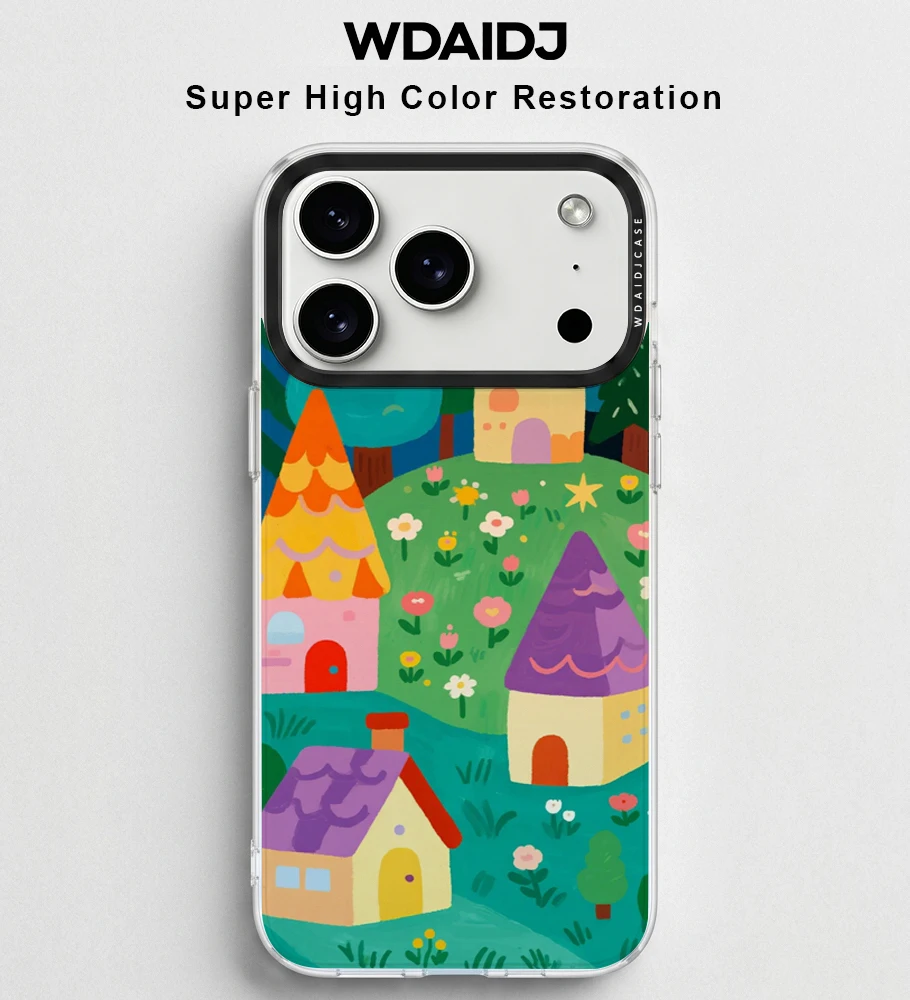 

Boho Whimsical Village Shockproof Case for iPhone 17 Pro Max, Unique Art Print, Flexible TPU Protective Bumper Cover