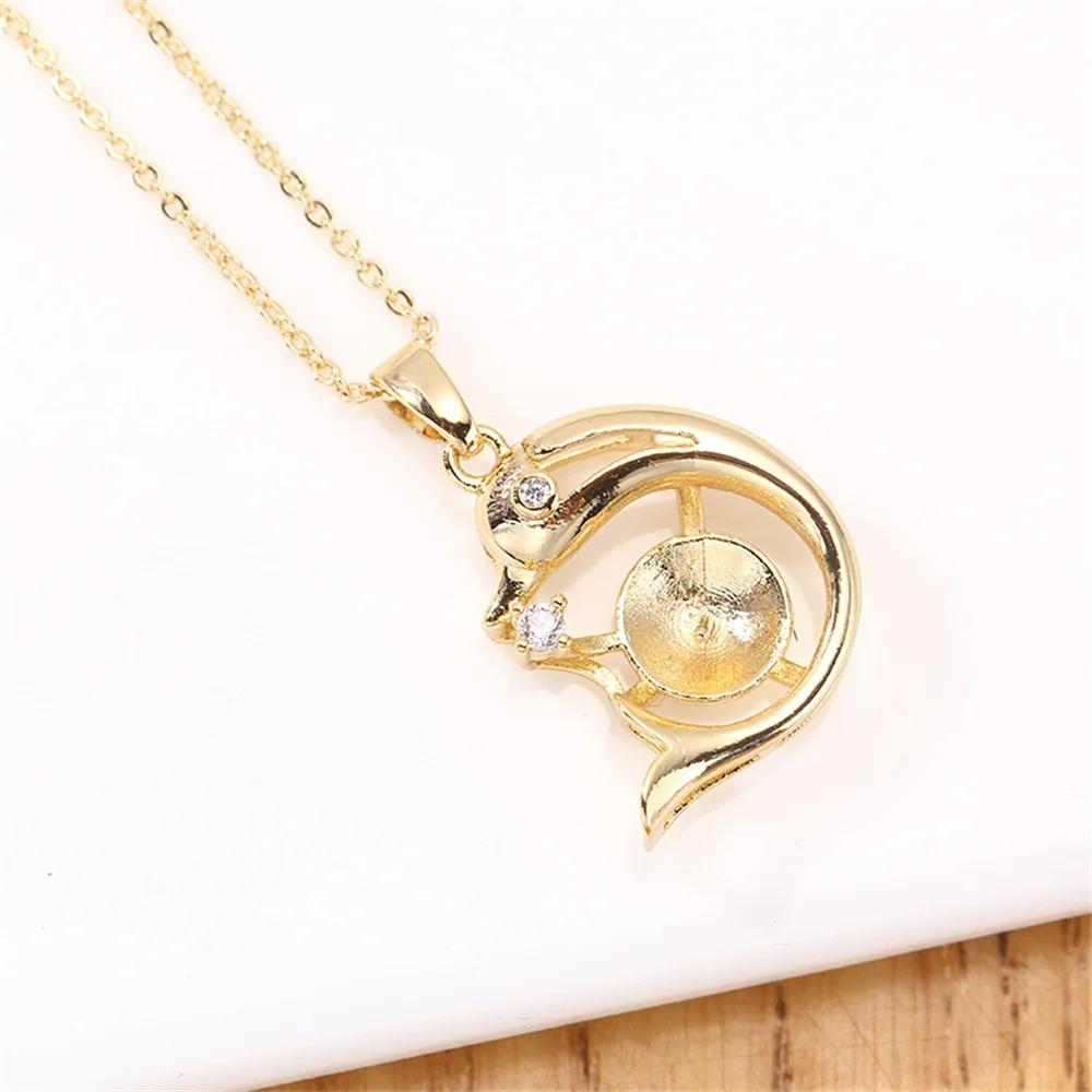 Domestic 14k Gold Plating Gold Dolphin Inlay Zircon Pearl Pendant Necklace DIY Accessories Temperament Women