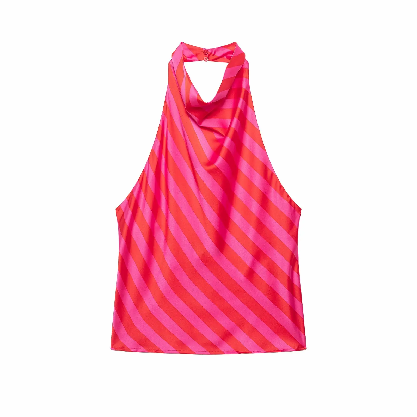Damen Mode Satin-Streifen-Sets Sexy Neckholder Rückenfreies Ärmelloses Top + Lange Röcke Sommer Urlaub Neu 2-teilig – Detail 5