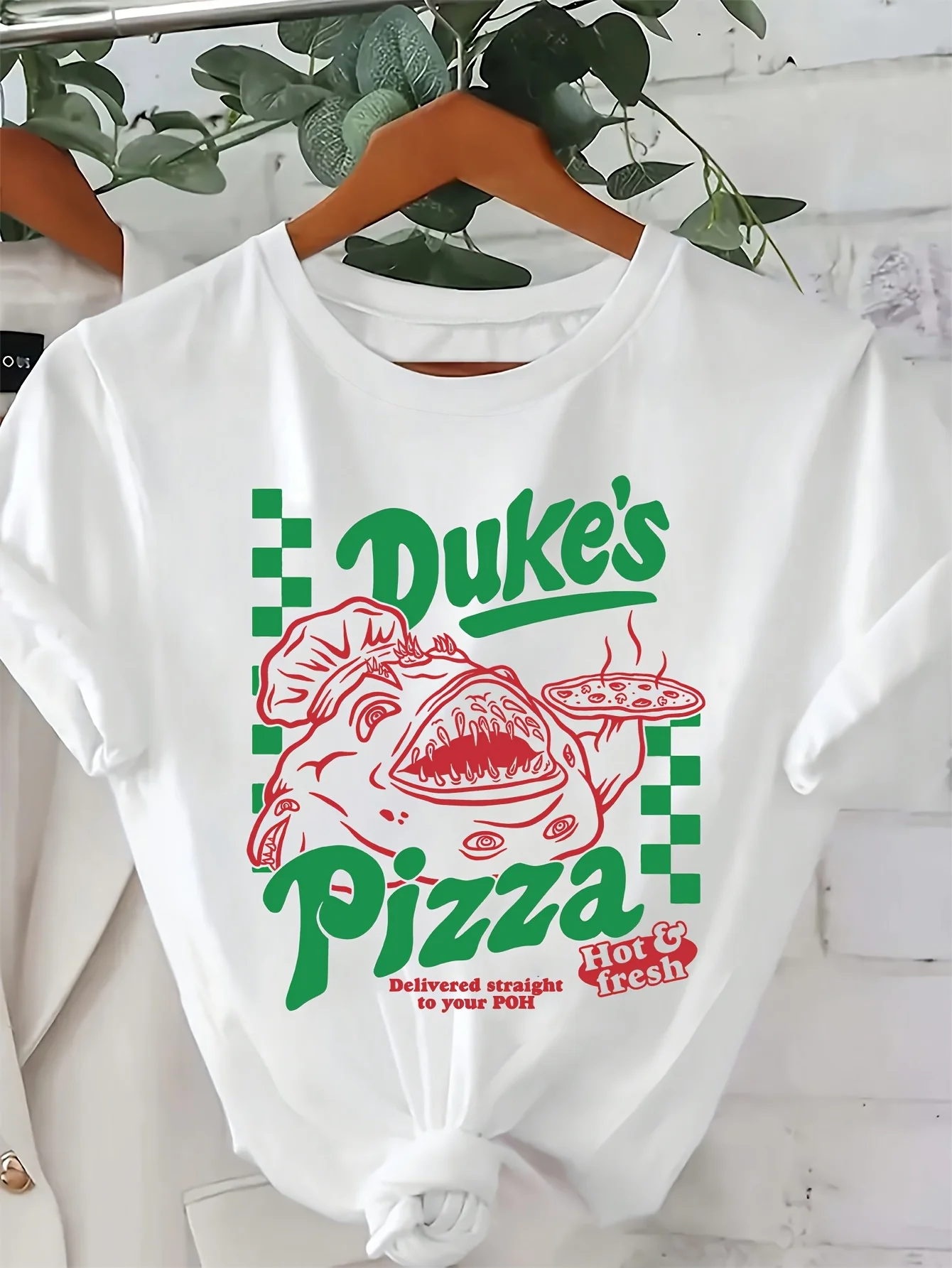 

Retro printed pattern women's T-shirt white short sleeved round neck casual top fashionable summer T-shirt