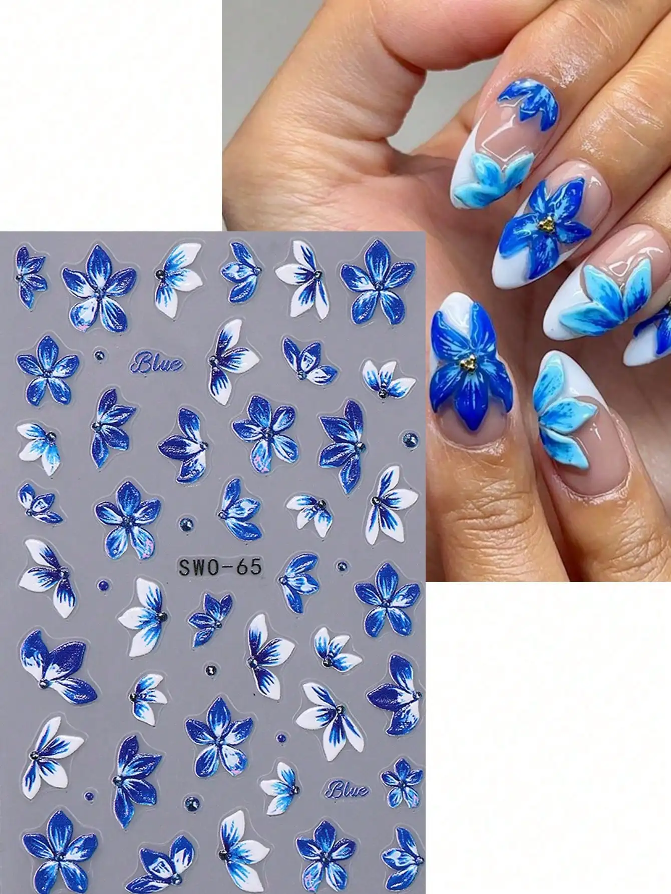 1pc Sweet Style 3D Blue Floral Nail Art Stickers - Self-Adhesive Glitter Orchid & Lily Decals With Shimmering Petals, Glossy Finish For DIY Manicure, Eleavgant Nail Decor Accessories, Nail Art Accessories