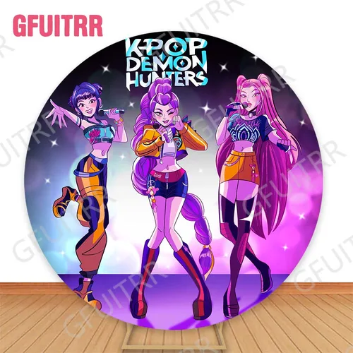 Imagen 2 del producto Fondo de cazador de demonios K-Kpop, decoración de fotos redonda, dibujos animados, Baby Shower, niña, fiesta de cumpleaños, cubiertas circulares, fondo