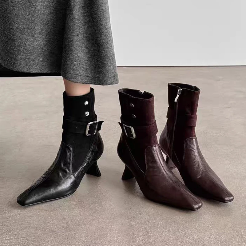 

2025 High Heels Sexy Women Boots Elegant Party Leather Shoes Winter Pointed Toe Chelsea Boots Trend Pumps Chunky Zapatos