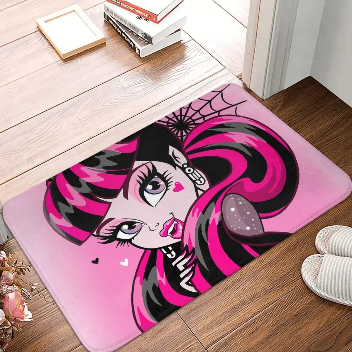 Monster High Doll Bedroom Mat Draculaura Pink Print Doormat Kitchen Carpet Entrance Door Rug Home Decoration