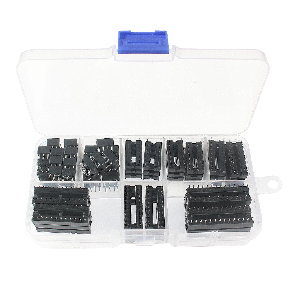 66Pcs/box DIP 6 8 14 16 18 20 24 28 Pin Electronic IC Socket Sample Kit Adapter Soldered Socket Kits 8 Flat Pin IC Connectors