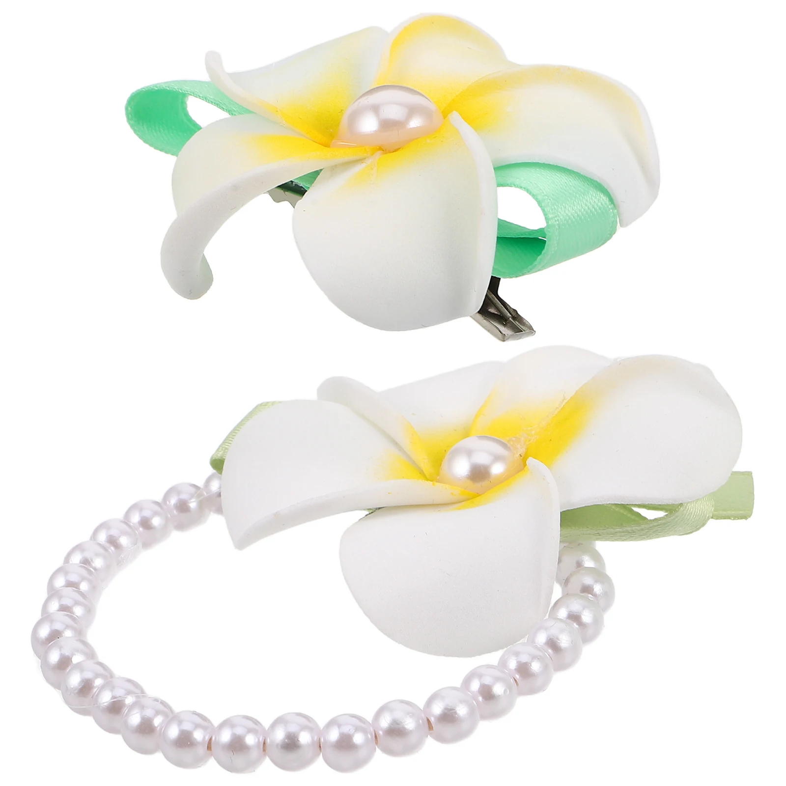 

2Pcs Artificial Plumeria Flower Hair Accessories Set for Women Tropical Wedding Party Use Lightweight Durable Elegant Design