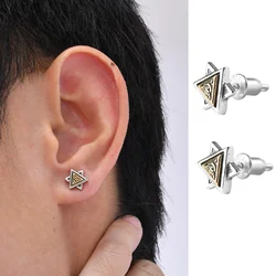 Eye of God Stud Earrings for Men Boys,Double Layered Triangle Men Earring,Rock Punk Hip Hop Halloween Jewelry Gift