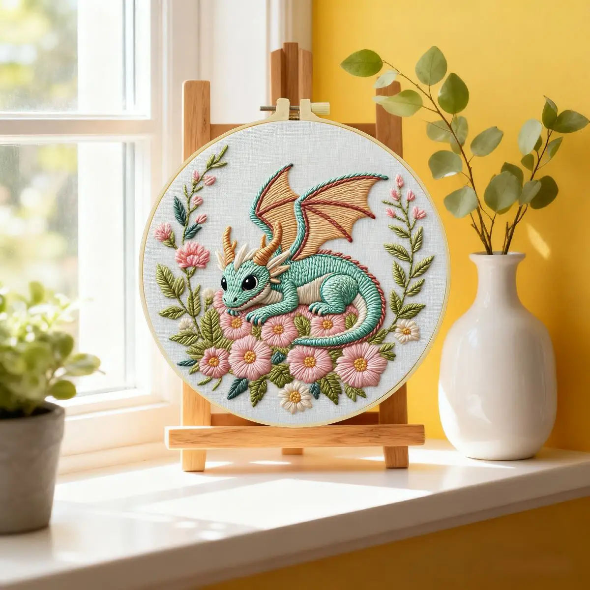 1 Stück 20X20CM/15X15CM 7,87/6,3 Zoll Drachen-Stickerei-Starter-Kit DIY-Kit DIY-Stickerei-Set für Anfänger – Detail 1