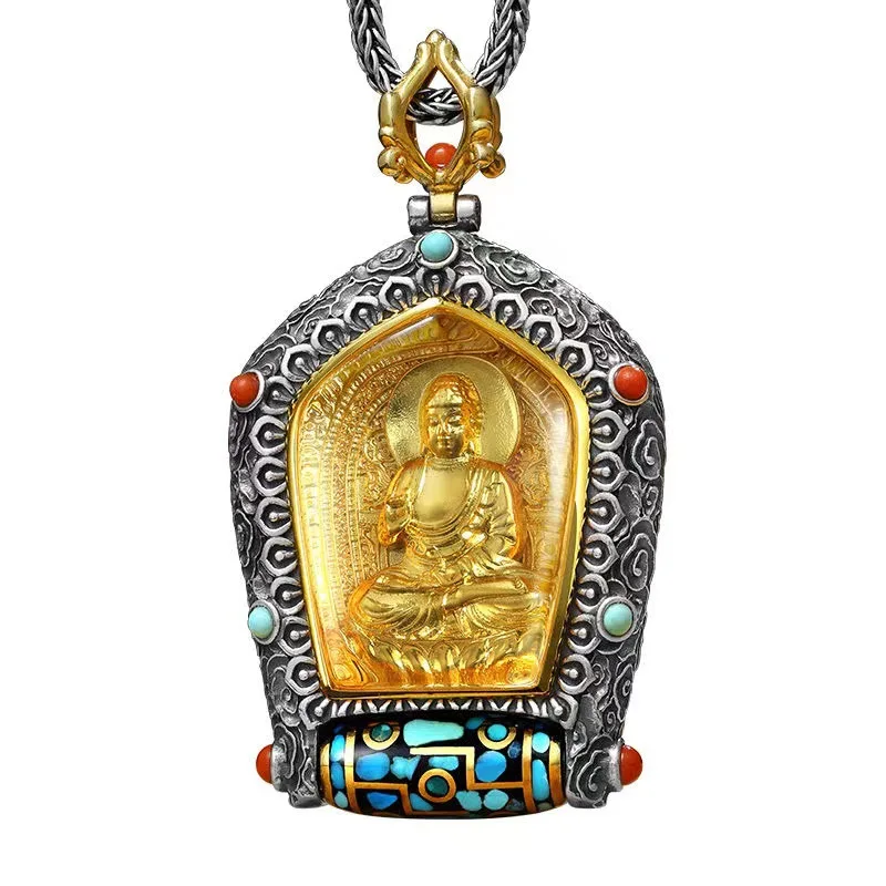QN Silver Color The Guardian God of The Ten Thousand Buddhas Chaozong Turns The Tianzhu Thangka Pendant Fashion Jewelry