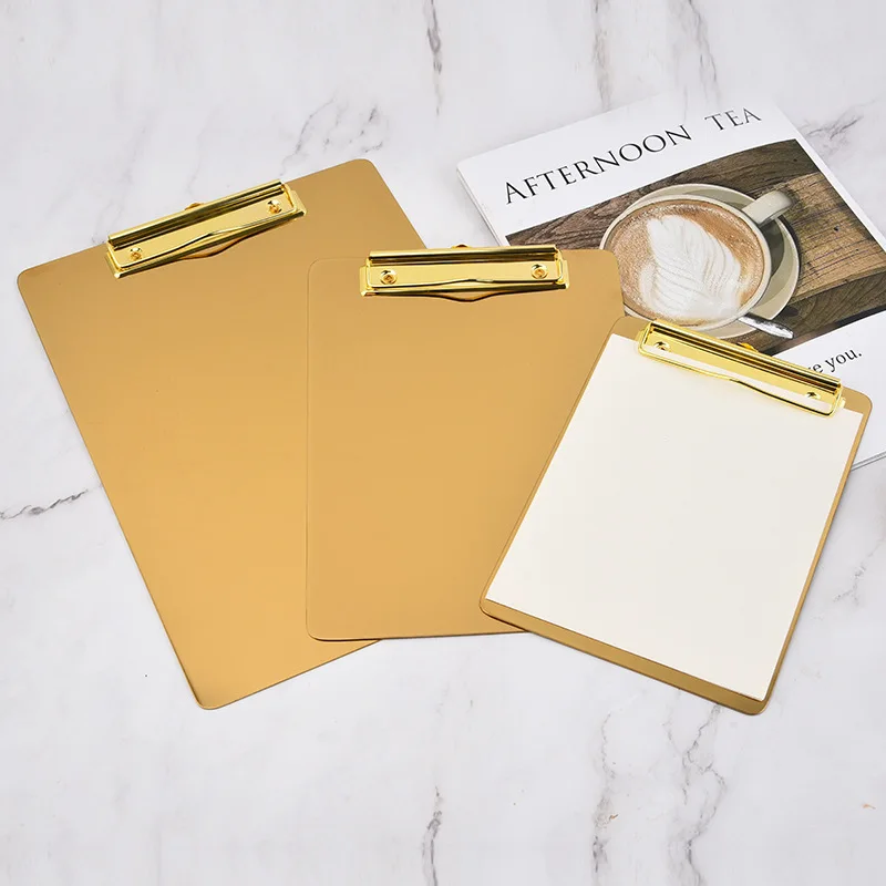 

A4/A5 Stainless Steel Gold Clipboard Durable Metal Writing Board and Menu Clip Board, Ideal for Note-taking and Presentation