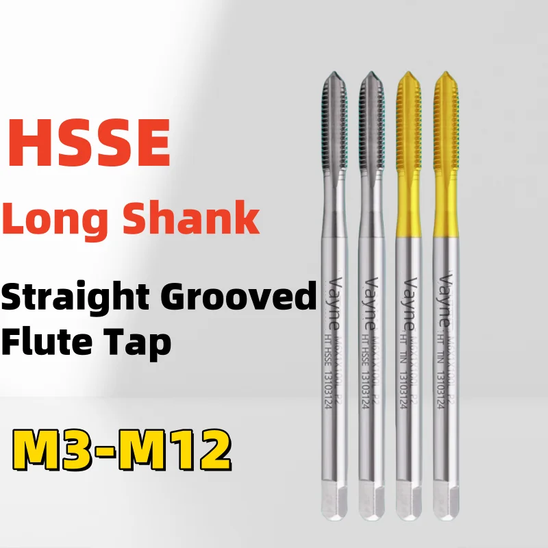 1PCS HSSE Long Shank 100MM 150MM Metric Straight Grooved Flute Tap TIN-Coating M3M4M5M6M8M10M12 Fine Machine Thread Taps