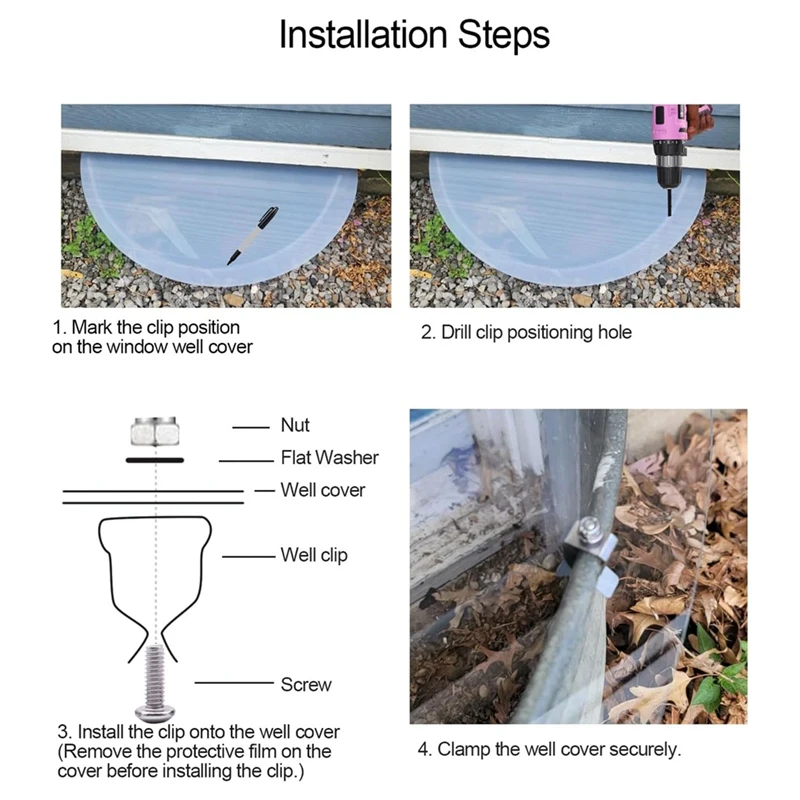 A19F-Window Well Cover Hardware Kit Egress Window Well Cover Spring Clip Outside Well Cover Retaining Clip