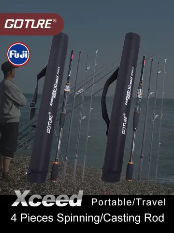 Goture Xceed 낚싯대 탄소 섬유 mh/h 힘 1.98/2.1 m 회전 또는 주조 유혹 막대 휴대용 부대 어업 태클을 가진 4 단면도