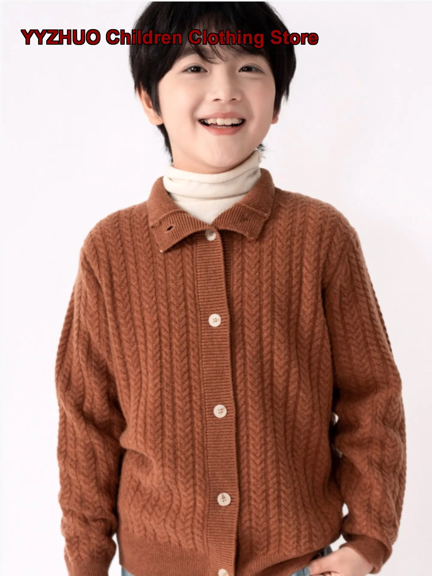 Boys Cardigan Kids Autumn Winter High Neck Thickened Knit Cardigan Solid Color with Buttons