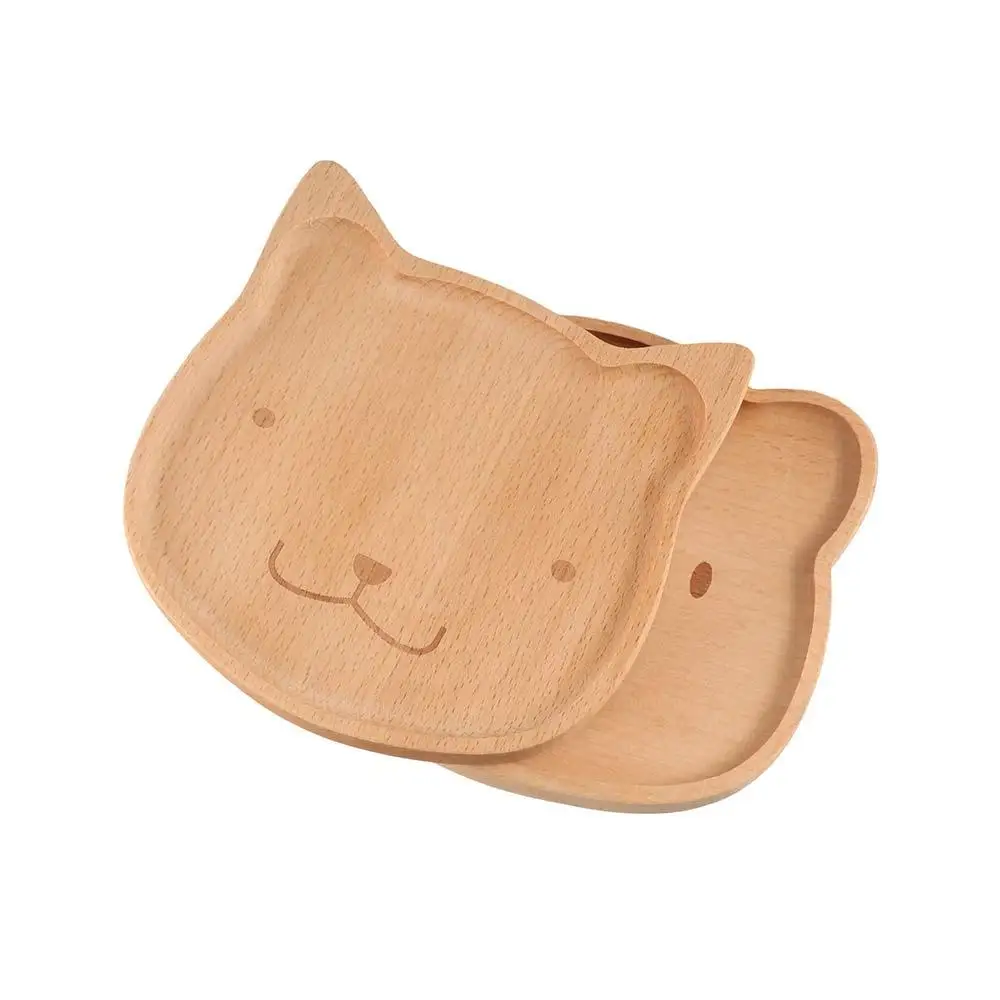 Multipurpose Solid Wood Cartoon Dinner Tray Cute Animal Pattern Children's Rice Plate Odorless Wood Food Dishes Meal