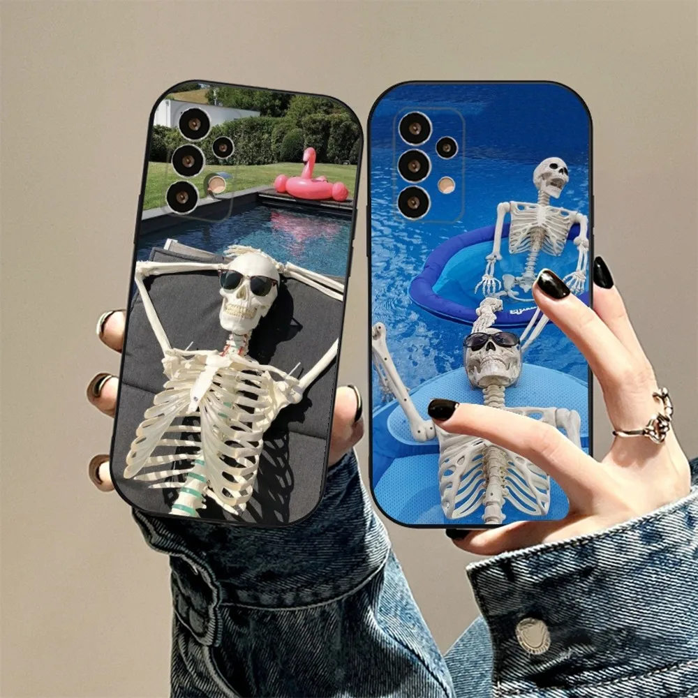 Human Skull Phone Case For Samsung S24,23,23,22,30,21,10,9,Note20 Ultra,Lite,Ultra,5G,Plus,FE,Black Soft Case