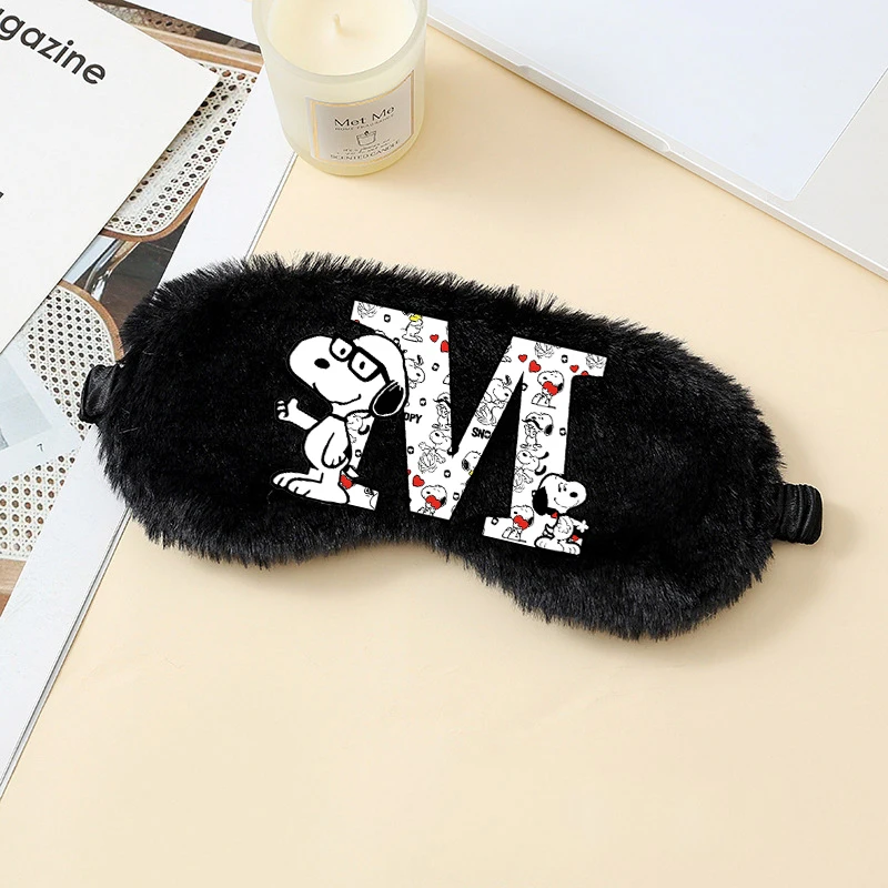 Snoopys Plush Eye Patch for Sleeping Cartoon Letter A-Z Eyes Mask Men Women Fashion Shading Sleep Aid Eyeshade Soft Blindfold