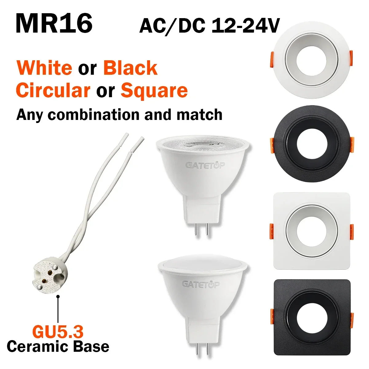 1-10pcs MR16 Spot light 7W Ceiling Spotlight DC 12V 24V GU5.3 Base Warm light Angle Adjustable Rotating for Home Indoor Lighting