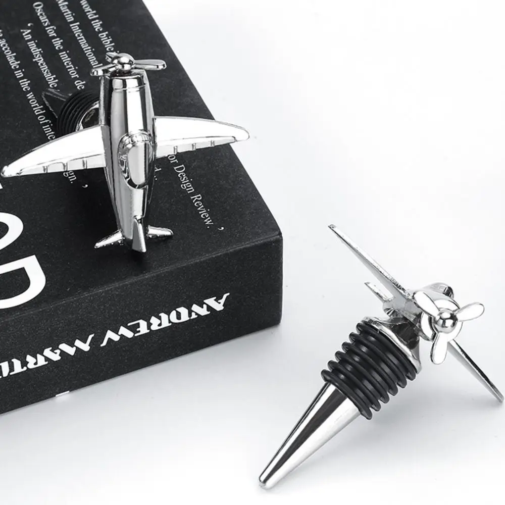 Silver Airplane Shaped Wine Bottle Stoppers Reusable 3D Wine Corks Metal Vacumm Sealer Creative Bars Party Accessories